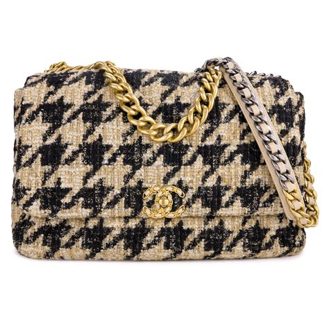 chanel 19 houndstooth bag beige|chanel tote shoulder bag.